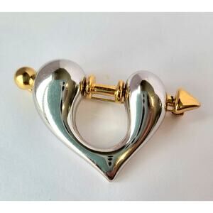 Contessa Pilar Crespi Heart 2-Tone Brooch Excellent Condition Signed Silver Gold